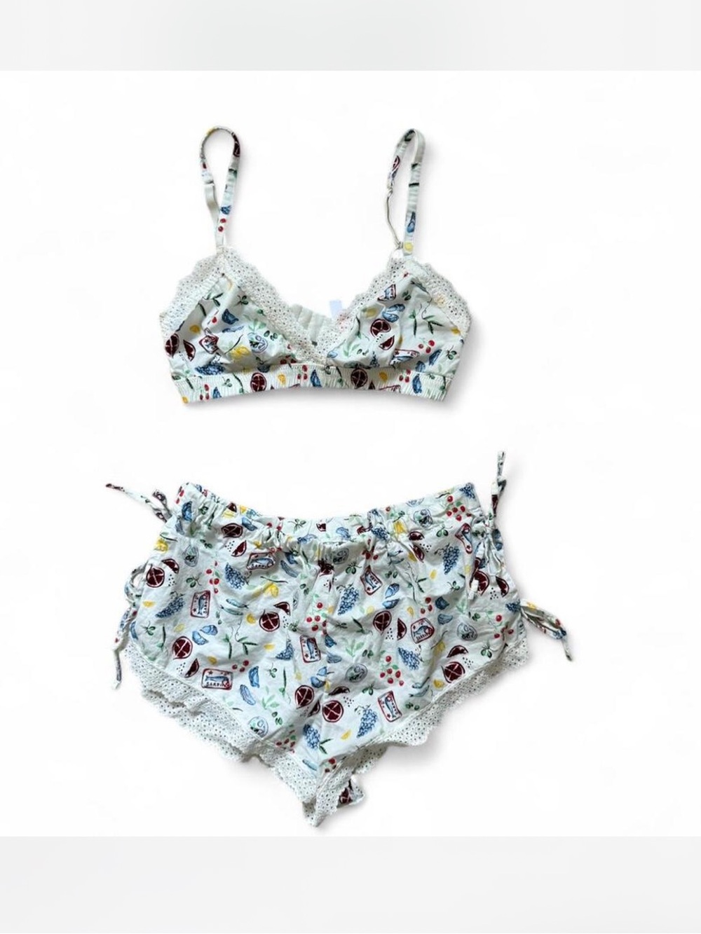 Colsie, 100% cotton, Multicolor Floral Lace-Trim Bralette & Shorts Pajama Set